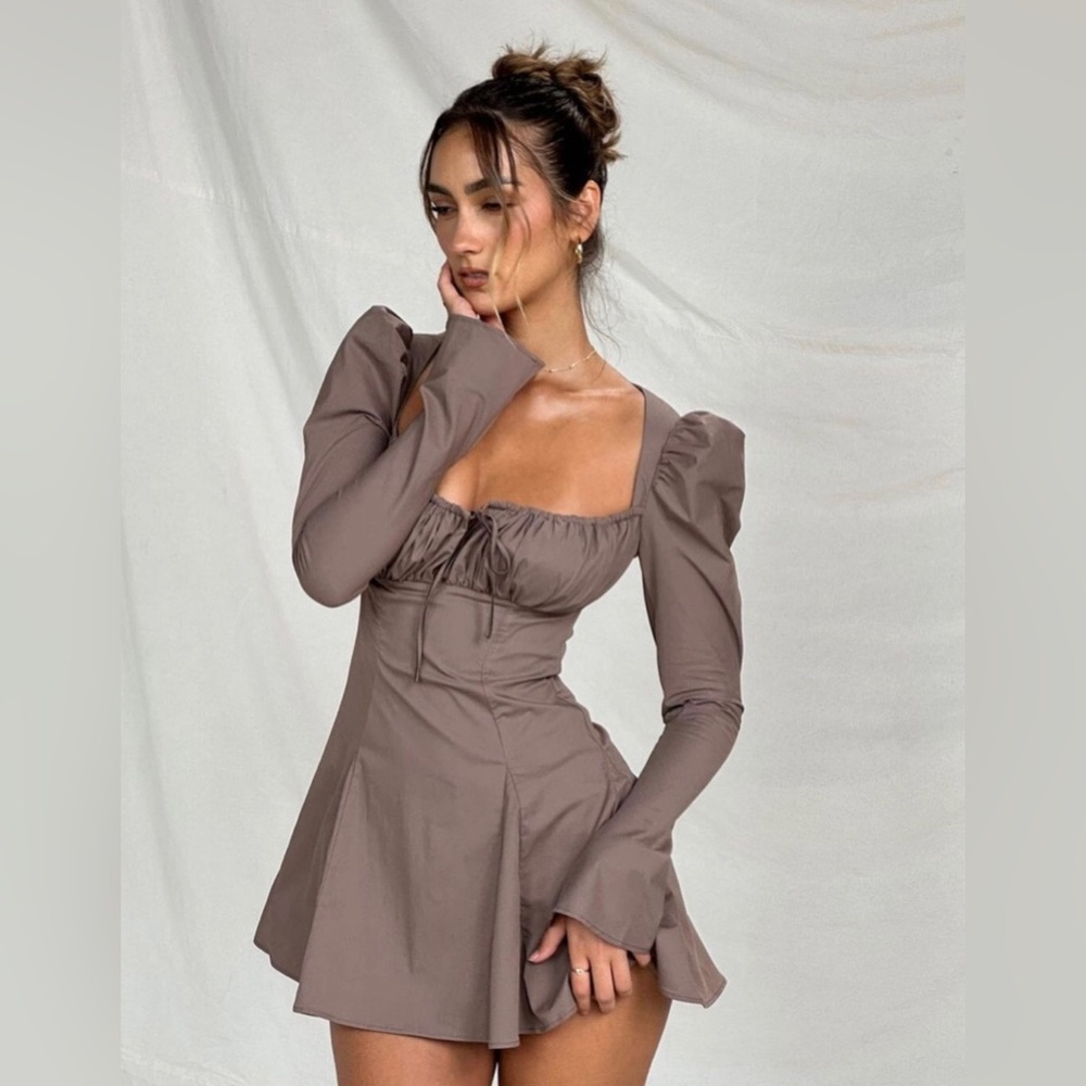 House of CB CARLINA Mocha Long Sleeve Mini Dress - Picture 6 of 16